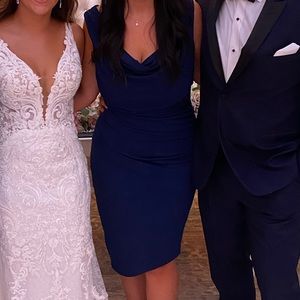 Sam Edelman V-neck Cowl Neck Midi Dress Blue M